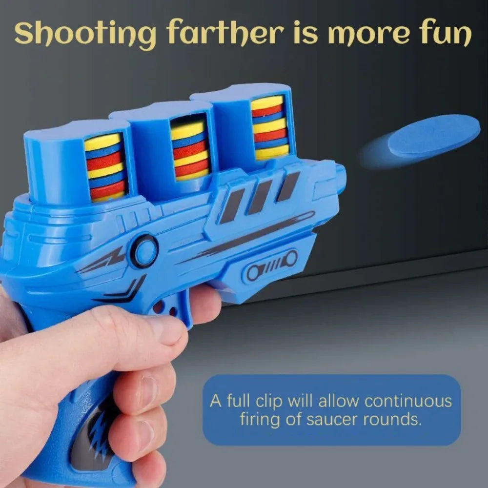 Children's Flying Gun Toy Soft Catapult Flying Saucer Gun Toy Safety EVA Soft Bullet Foam Disc Launcher Gun Games Toys