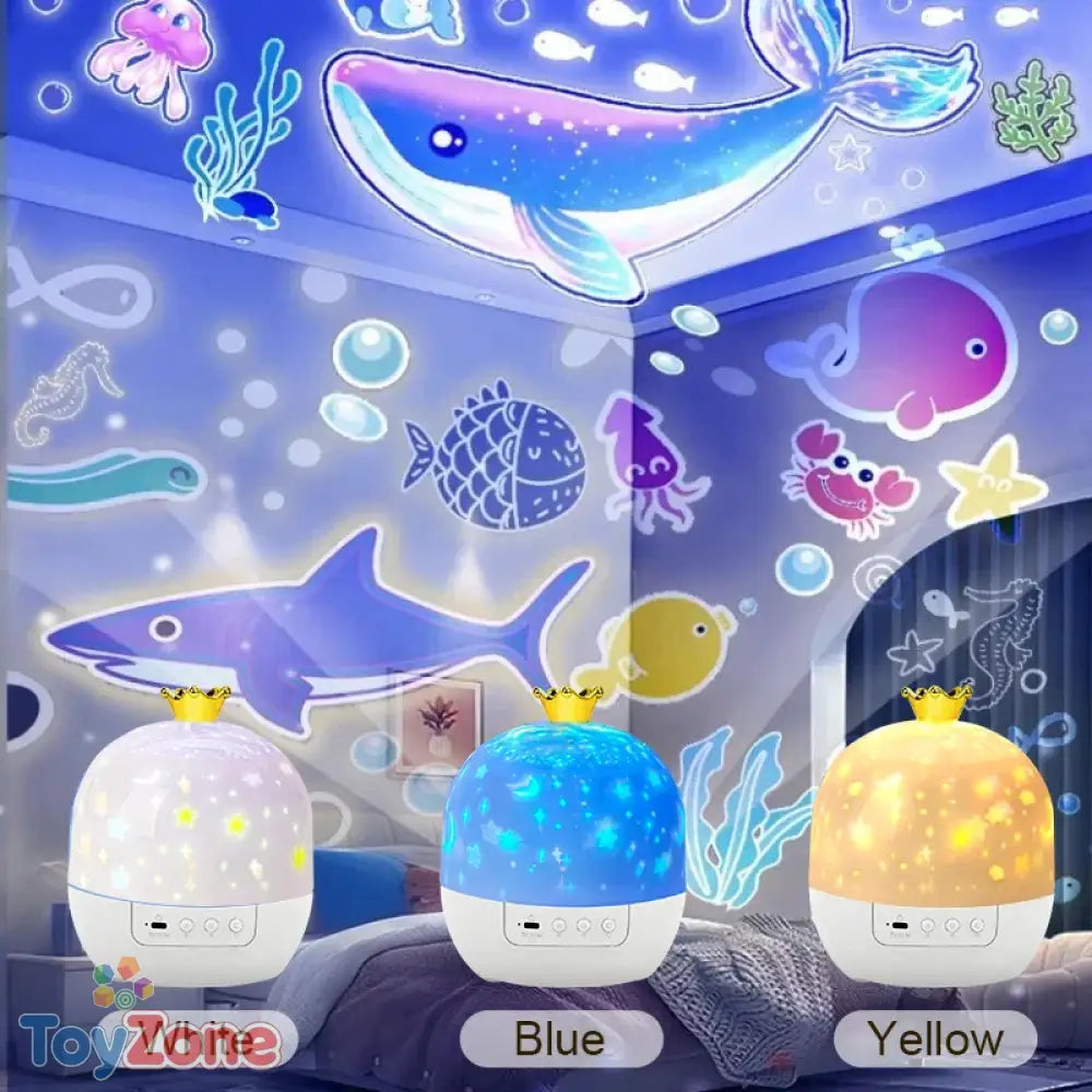 Crown Star Light Projection Lamp Rotating Night Light for Kids Bedroom